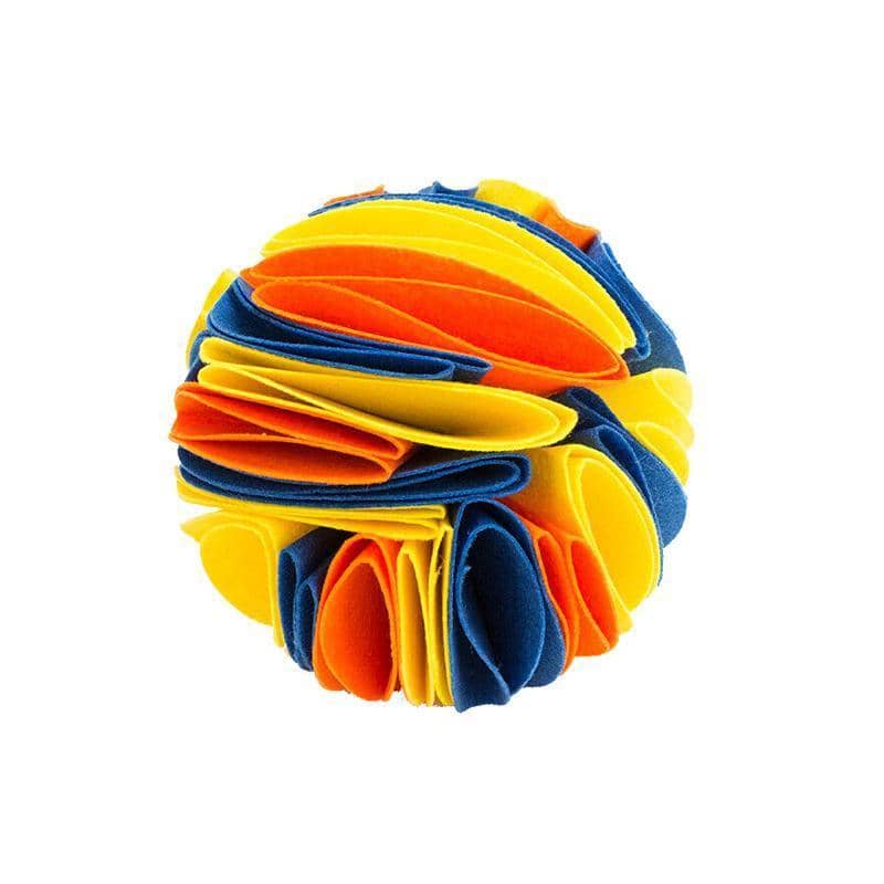 Felt Snuffle Ball Dog Puzzle Toy, Slow Feeder - Yellow, Orange and Dark Blue