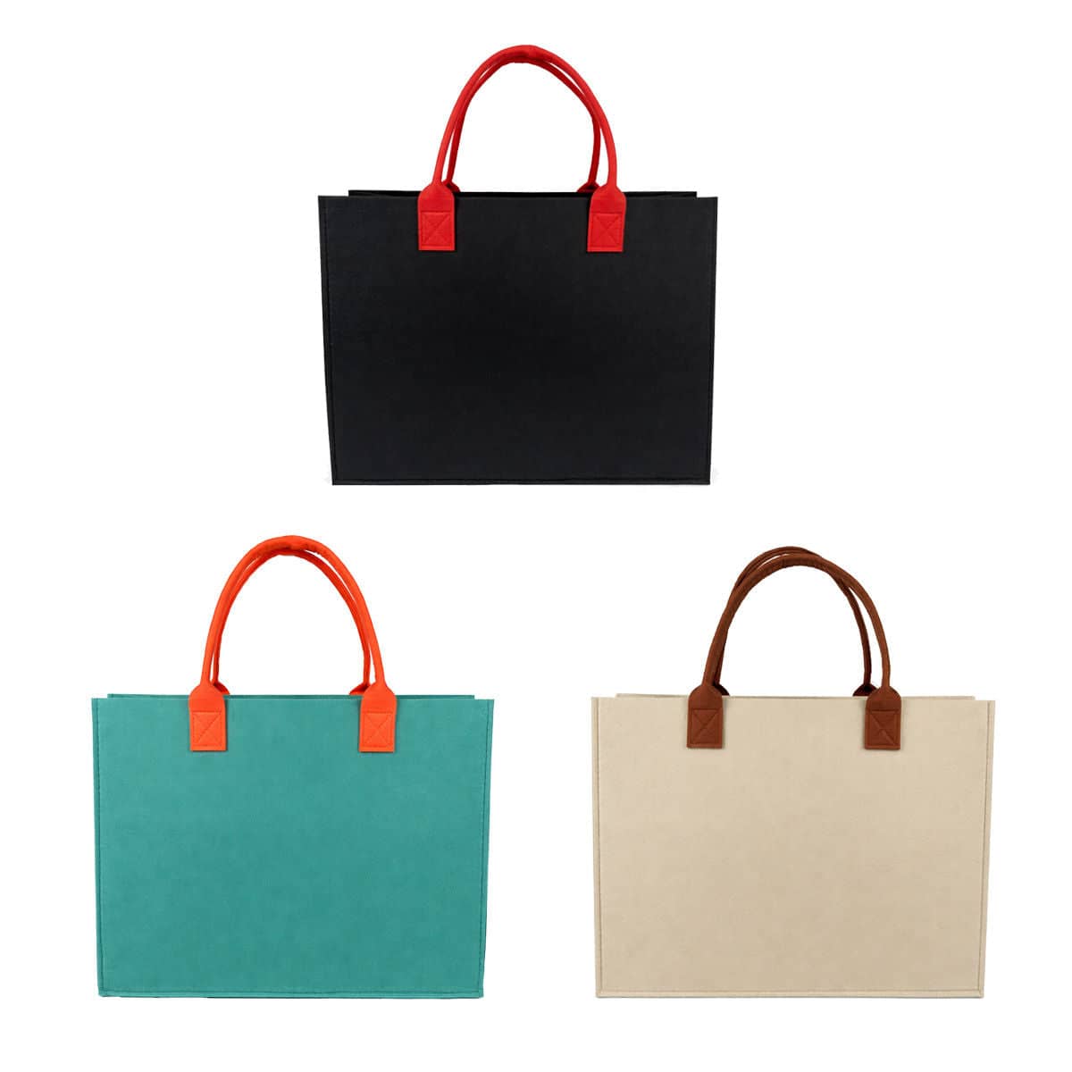 Felt Tote Bags with Contrast Handles, Pack of 5 - Teal Blue with Orange Handles - view 3