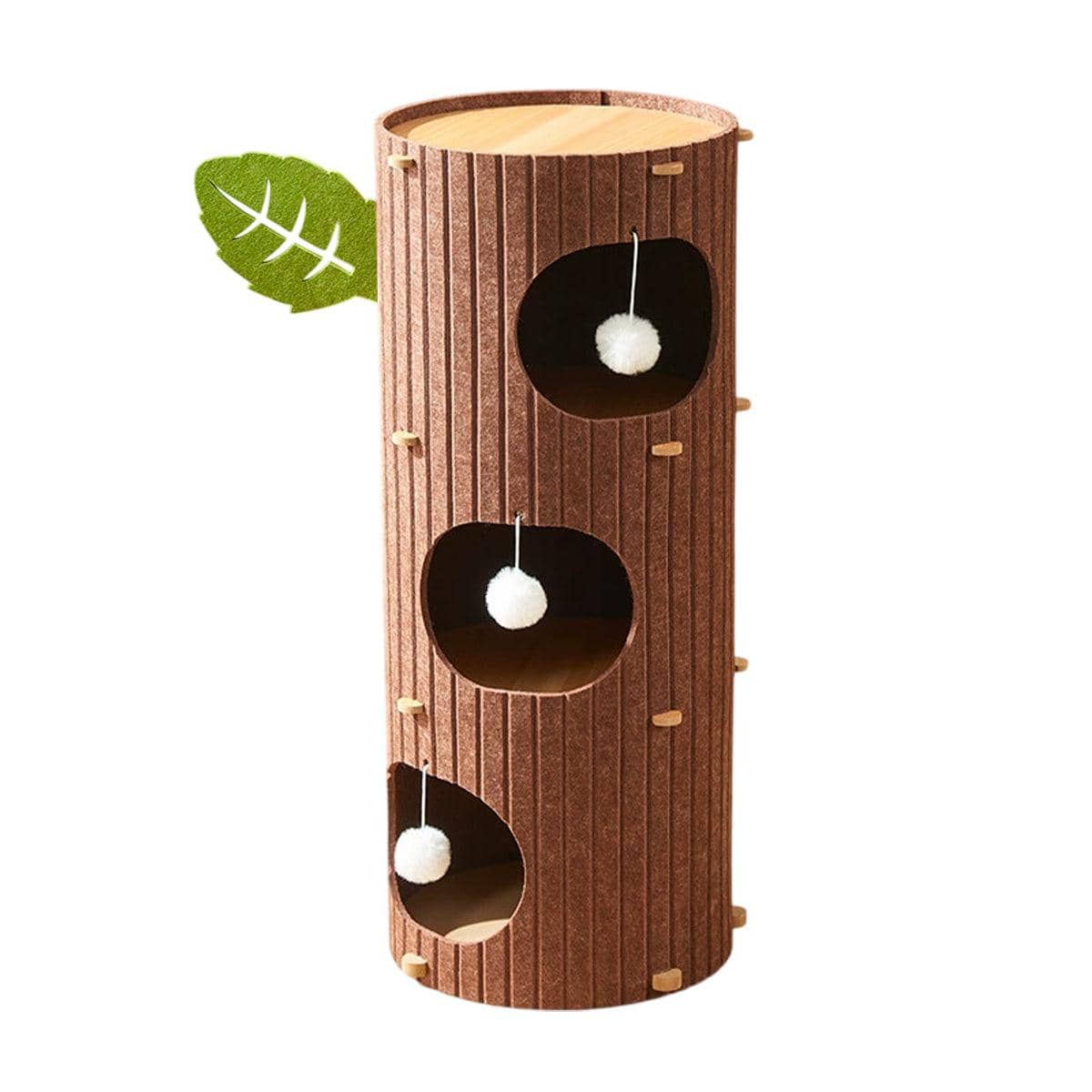 Felt Tree Trunk Cat House Multi Layer Cat Bed with Hanging Ball Toy - Three Layer