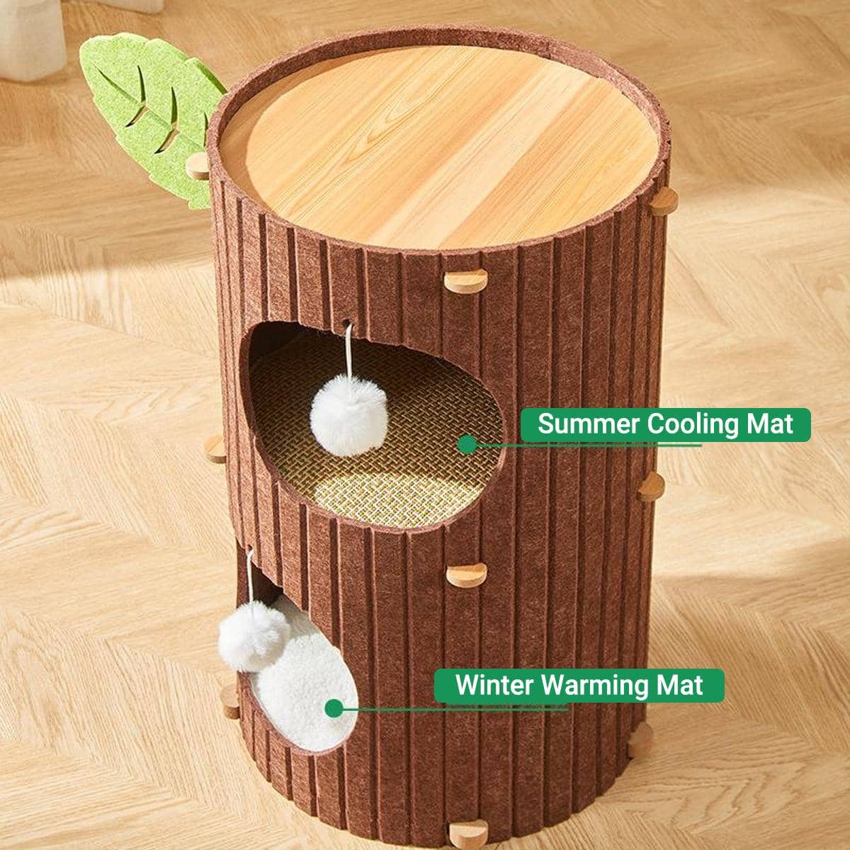 Felt Tree Trunk Cat House Multi Layer Cat Bed with Hanging Ball Toy - Three Layer - view 5