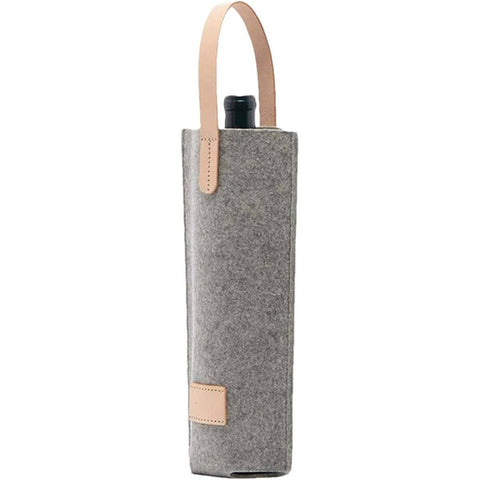 Felt Wine Bottle Tote Bag with Leather Handle - Grey