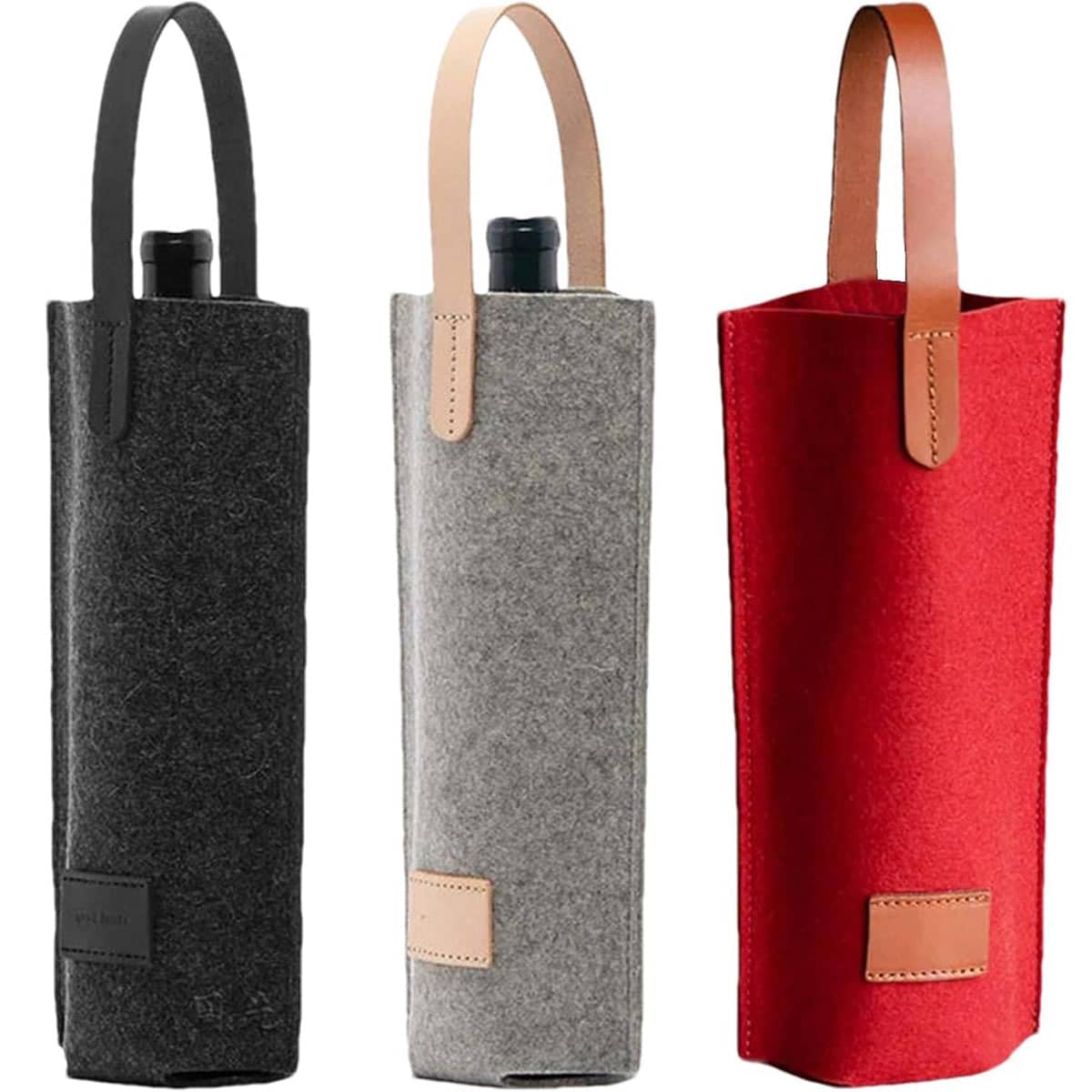 Felt Wine Bottle Tote Bag with Leather Handle - Red - view 3
