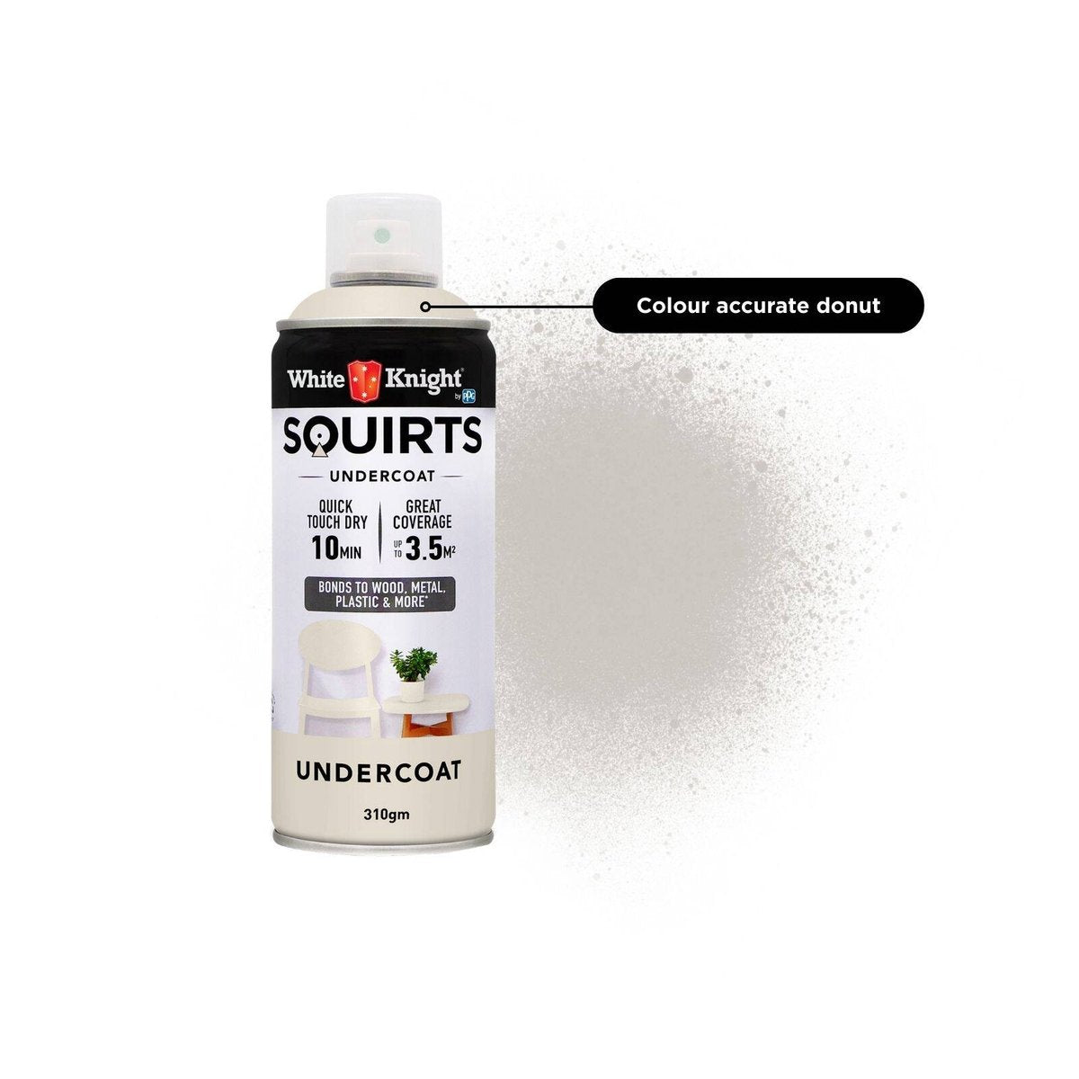 White Knight Squirts Undercoat Spray Paint 310g Solvent Based Durable - SuperSaverAU - view 3