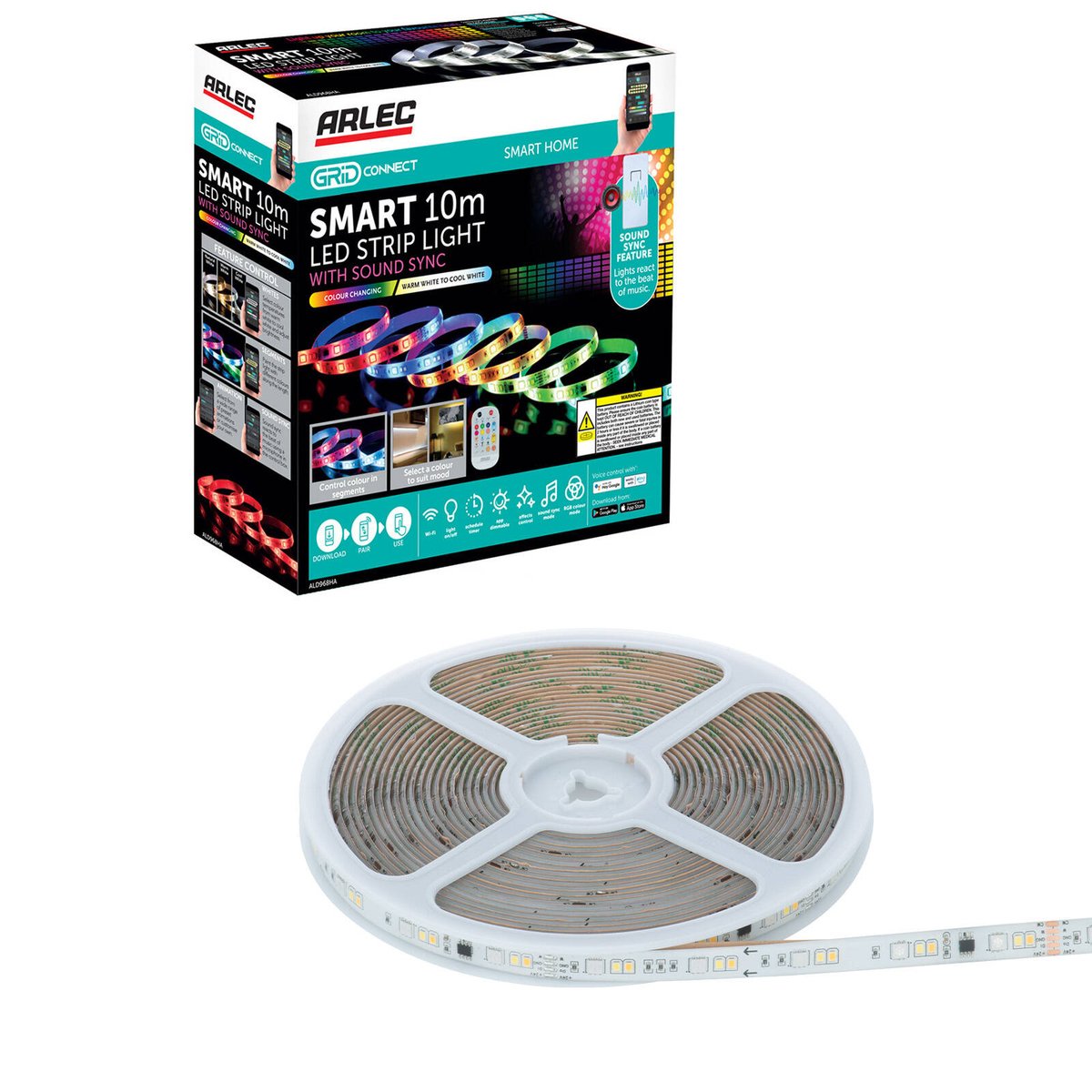 Arlec 10m Smart Sound Sync Strip Light - RGB & White - Wi-Fi Control - SuperSaverAU - view 1
