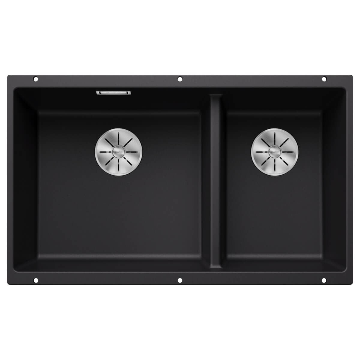 Blanco Subline 430/270 double bowl undermount sink - black Silgranit, covered C-overflow - 528009