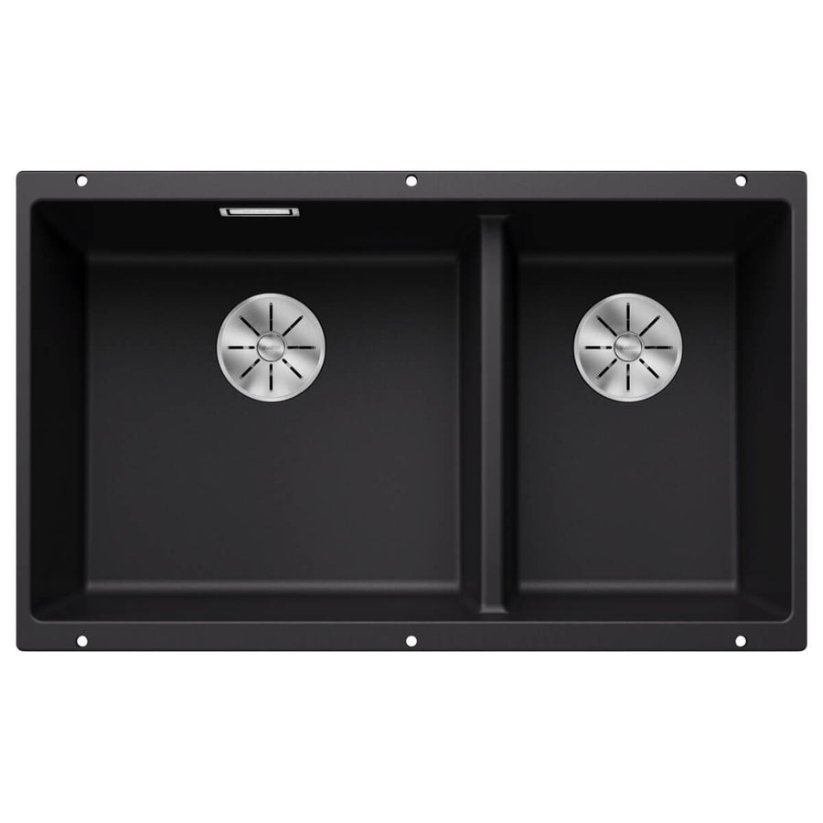 Blanco Subline 430/270 double bowl undermount sink - black Silgranit, covered C-overflow - 528009
