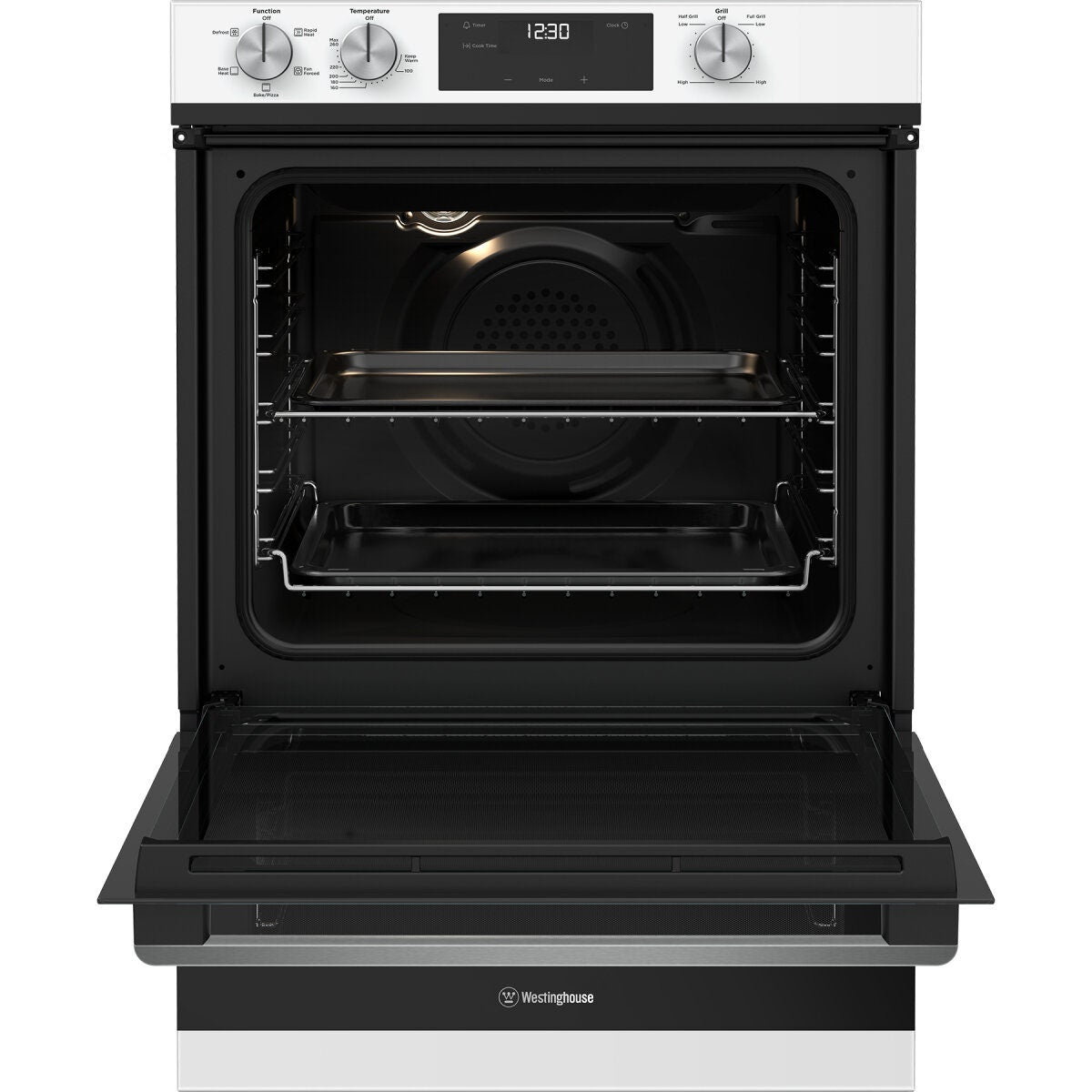 Westinghouse 60cm Multi-Function Oven with Separate Grill - White, Fast Heat Up, 80L Main Oven - WVE6565WD