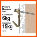 Everhang Picture Hanger - 15kg - Brass Plated - Heavy Duty - 6 Pack - SuperSaverAU - view 3