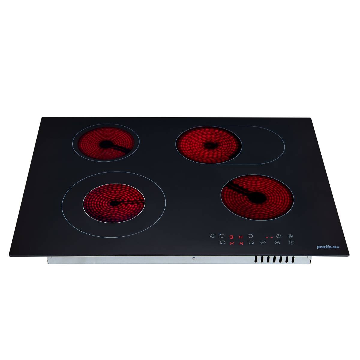 Brohn 70cm Ceramic Cooktop - Black Glass, 4 Zones with Dual Zone, Touch Control, Overflow Detection - 2KC472
