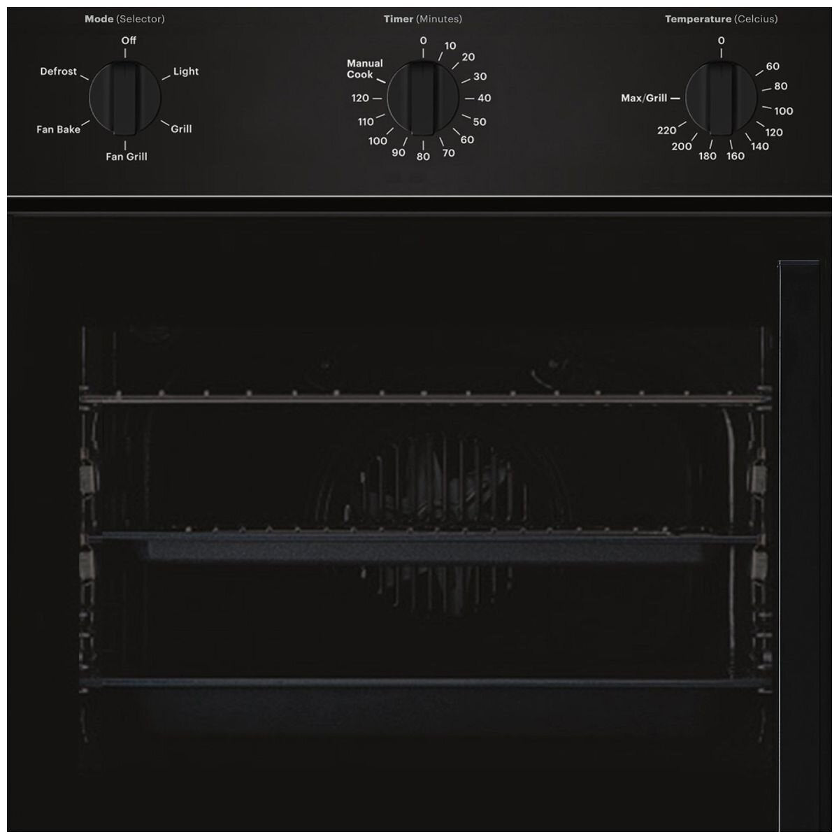 Inalto 60cm Multi-Function Oven - 67L Useable, Right Hinged Side-Opening Door, Black Glass - IOSO605M
