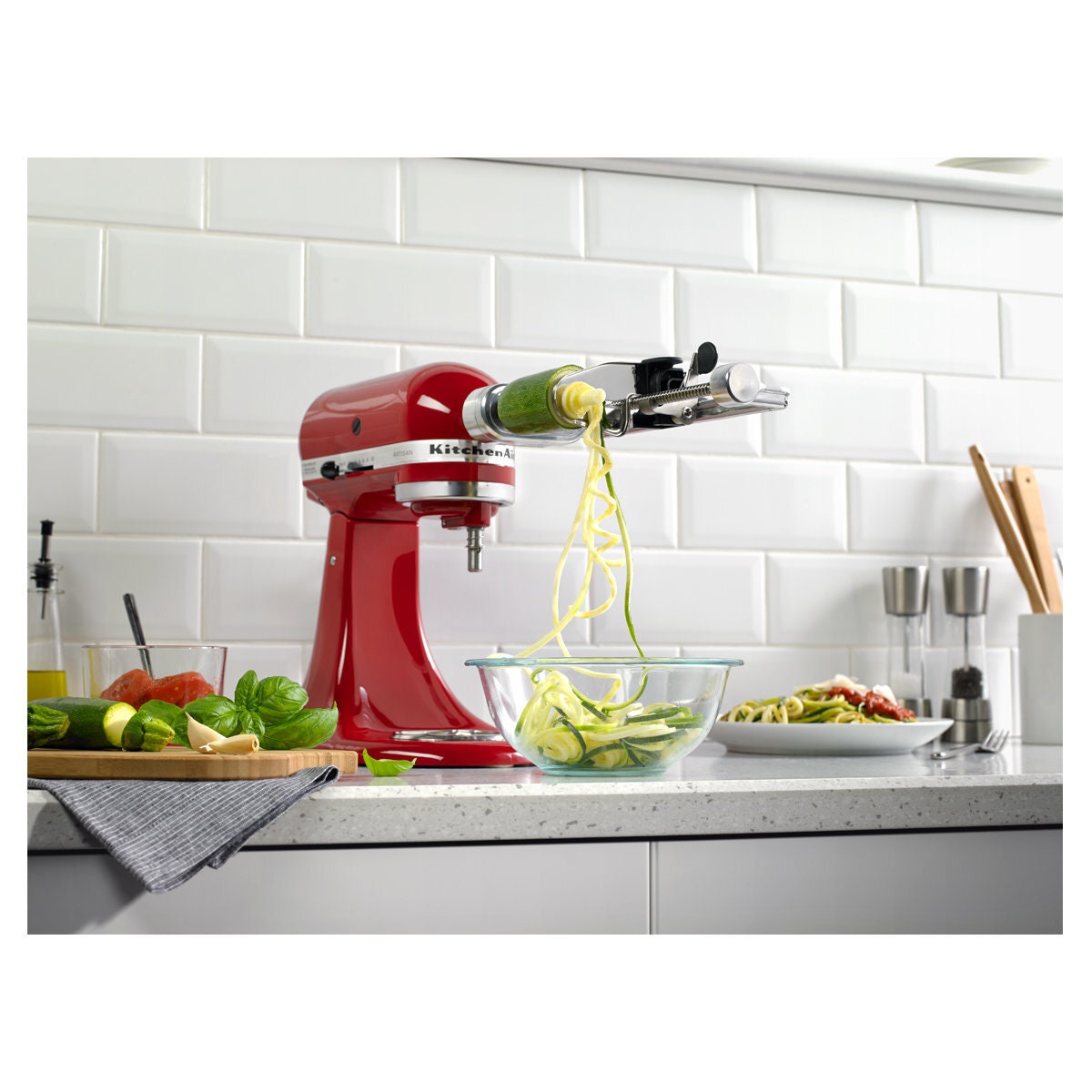 KitchenAid Spiraliser Plus attachment - 6 spiralising and slicing blades, stainless steel - 5KSM2APC