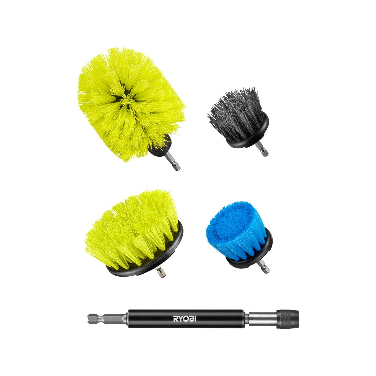 Ryobi 5 Piece Drill Brush Set - 285mm x 90mm x 218mm - Versatile Cleaning Tools - SuperSaverAU - view 1