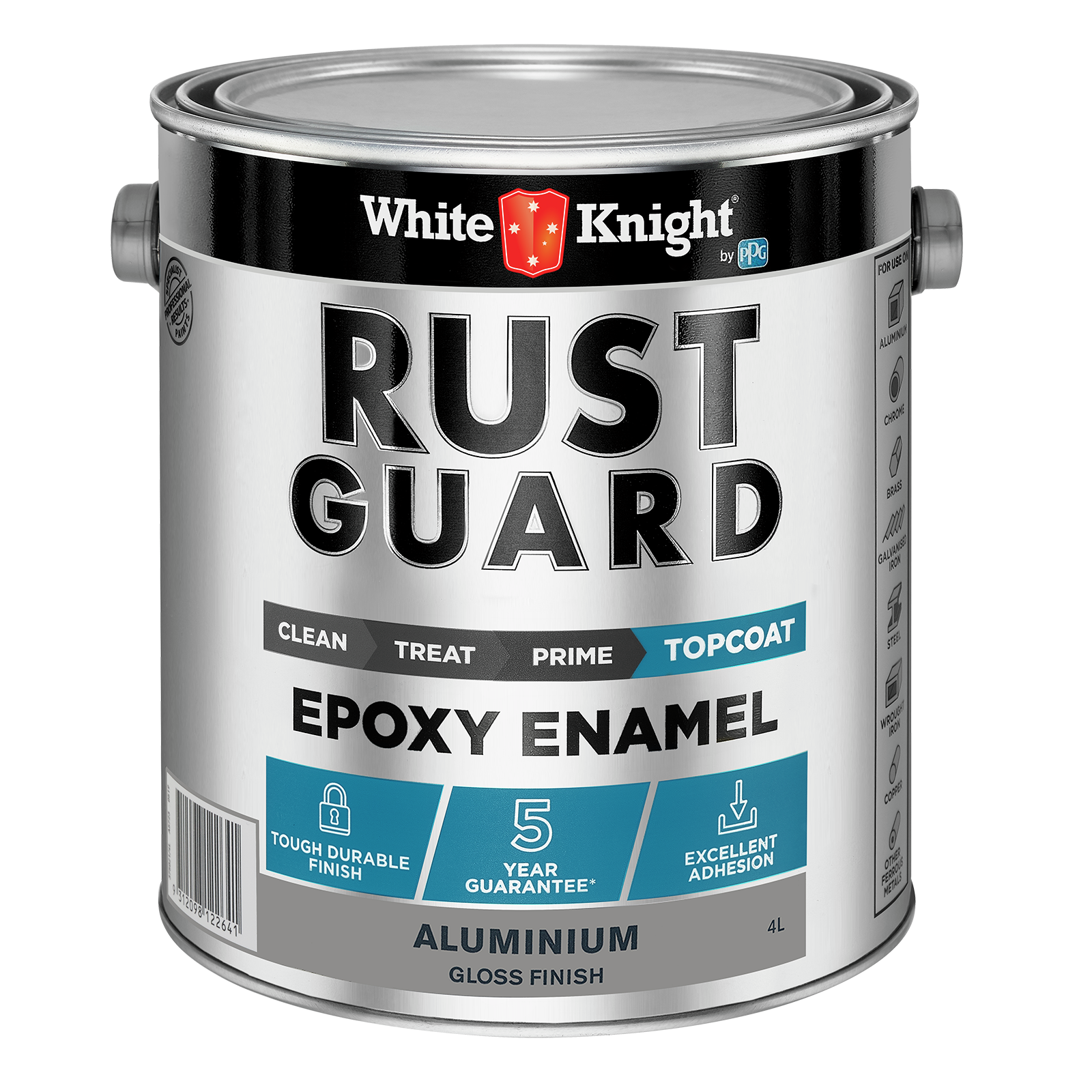 White Knight Rust Guard Aluminium Gloss Epoxy Enamel Paint 4L