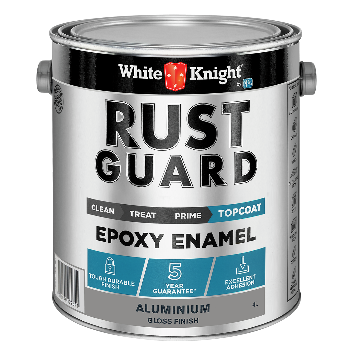 White Knight Rust Guard Aluminium Gloss Epoxy Enamel Paint 4L - UV-Resistant, Durable - SuperSaverAU - view 1