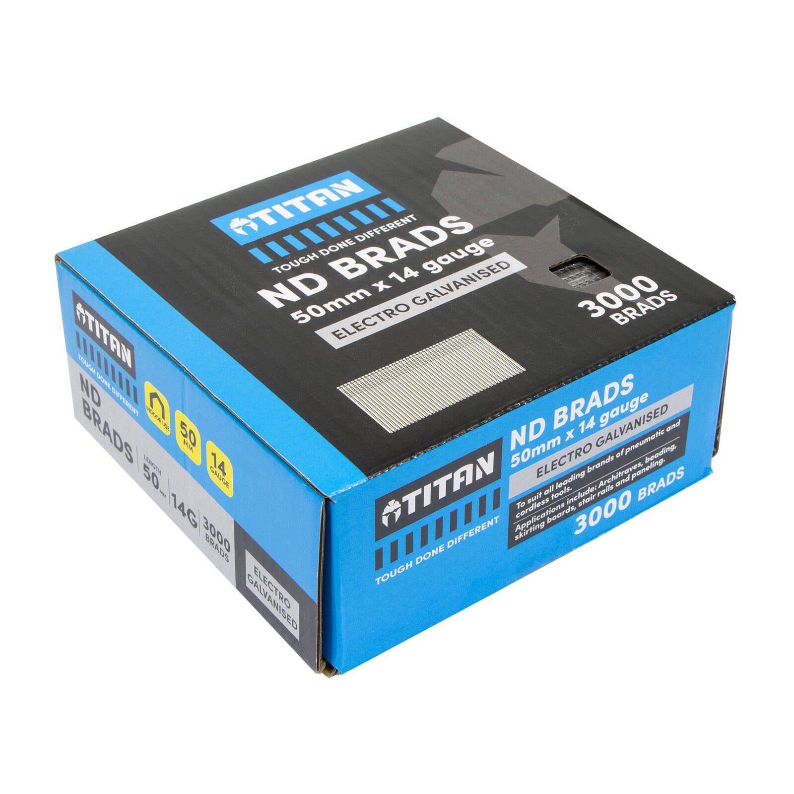 Titan 50 x 2mm 14 Gauge Electro Galvanised Straight Collated ND Brads - 3000 Pack