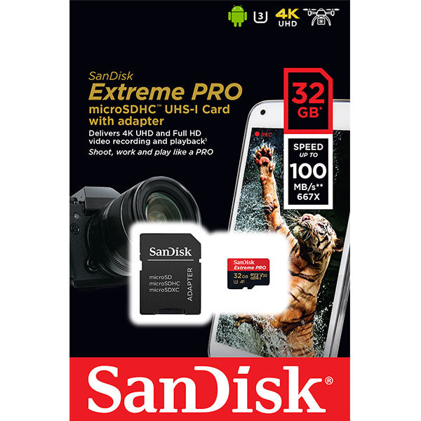 SANDISK SDSQXCG-032G-GN6MA 32GB MICRO SDHC EXTREME PRO 4K , A1 V30, UHS-I/ U3, 100MB/s - SuperSaverAU - view 2
