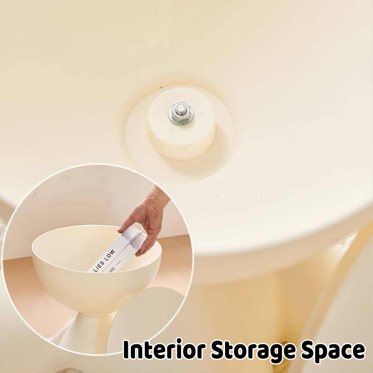 Figure-Shaped Small Side Table with Hidden Storage for Living Room and Bedroom - Cream - view 4
