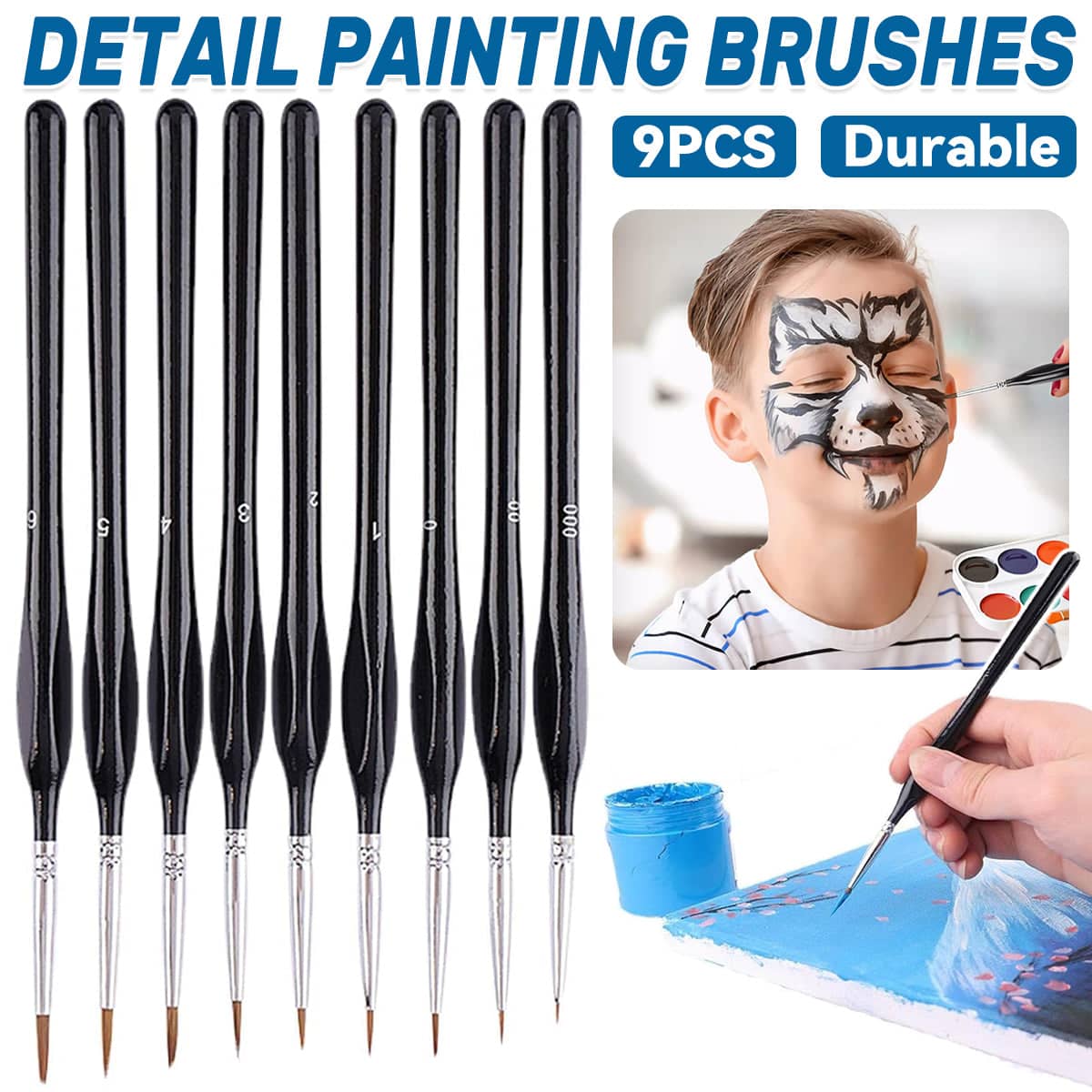 Fine Detail Paint Brush Set, 9-Piece Synthetic Sable Brushes