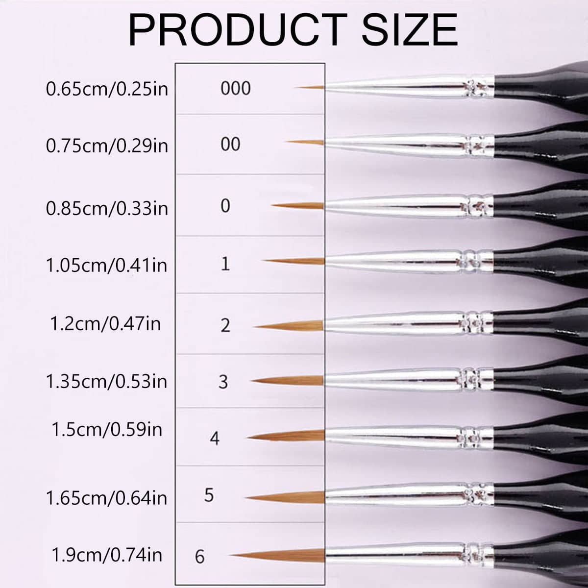 Fine Detail Paint Brush Set, 9-Piece Synthetic Sable Brushes - view 3