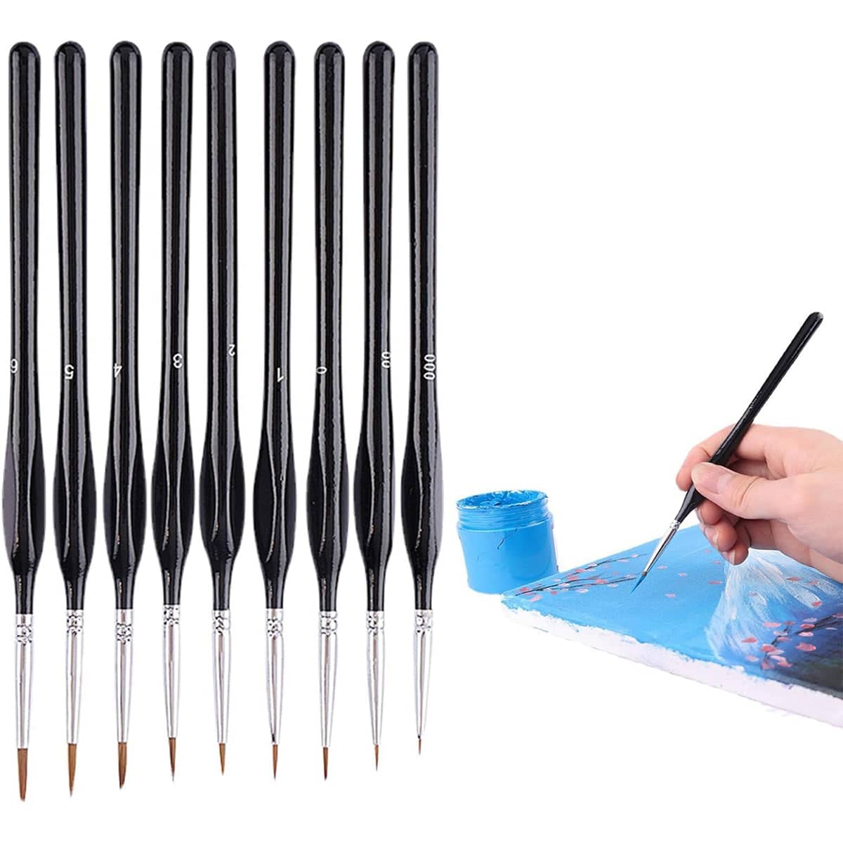 Fine Detail Paint Brush Set, 9-Piece Synthetic Sable Brushes - view 4