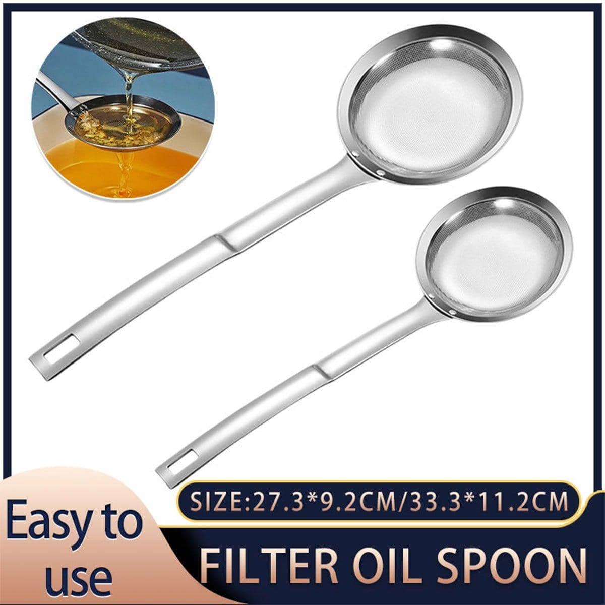 Fine Mesh Stainless Steel Oil Filter Spoon - Small (27.3cm) - view 2