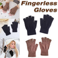 Fingerless Knit Gloves with Stretch Fit - Grey - view 2