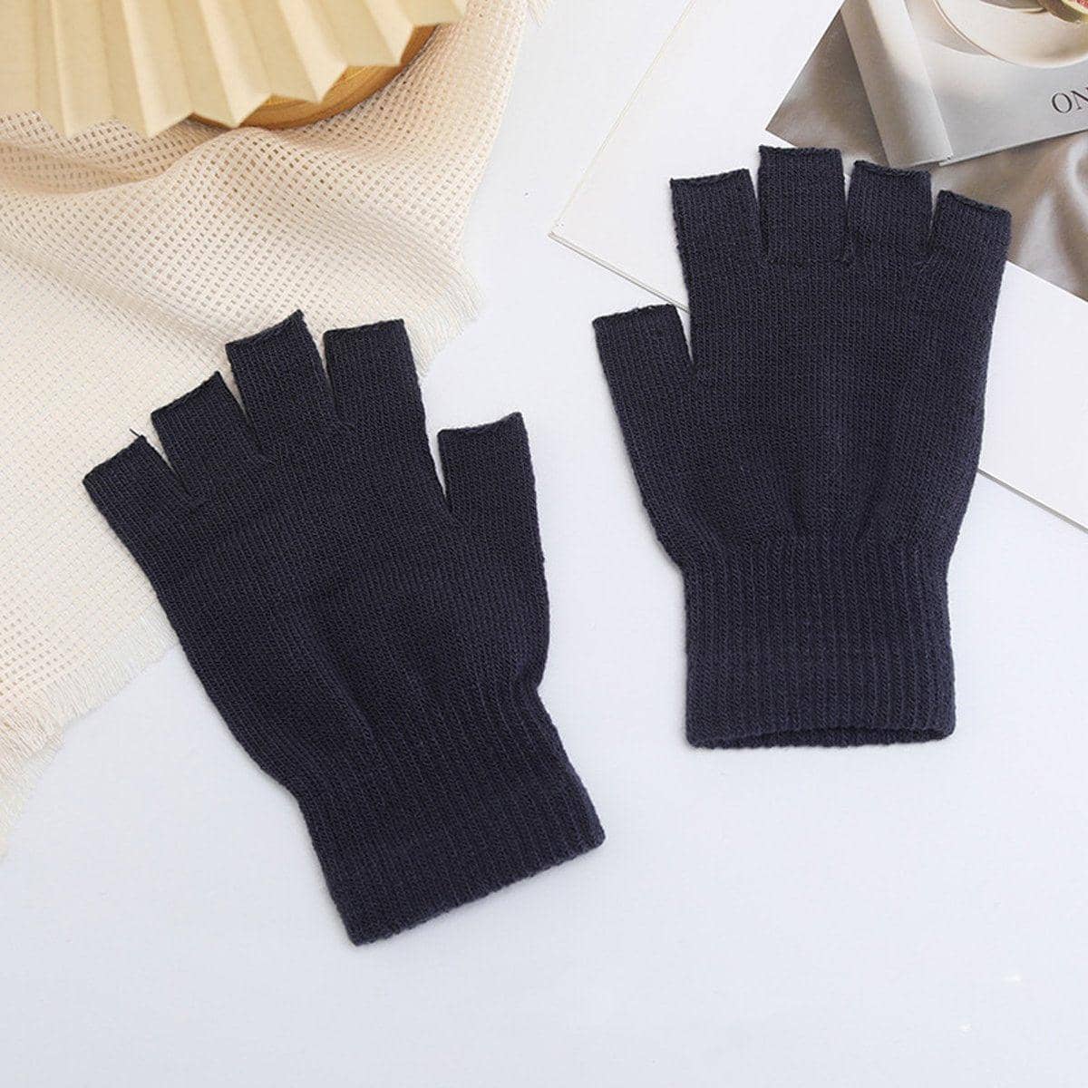 Fingerless Knit Gloves with Stretch Fit - Grey - view 4
