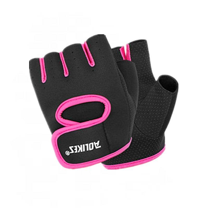 Fingerless Weight Lifting Gloves with Wrist Strap - Black and Pink, Large (21-23.5 cm)