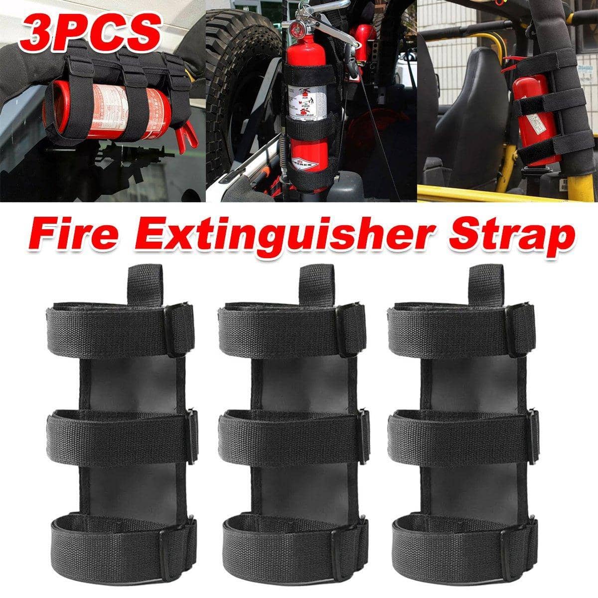 Fire Extinguisher Mounting Strap for Cars and off-Road Vehicles - Black, Pack of 3
