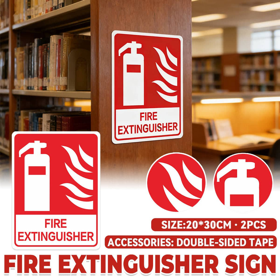 Fire Extinguisher PVC Signs, Red and White - 2 Pack