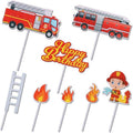Fireman Cake Topper Set of 8, Fire Truck and Engine Happy Birthday Party Decorations - view 2