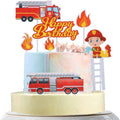 Fireman Cake Topper Set of 8, Fire Truck and Engine Happy Birthday Party Decorations - view 3