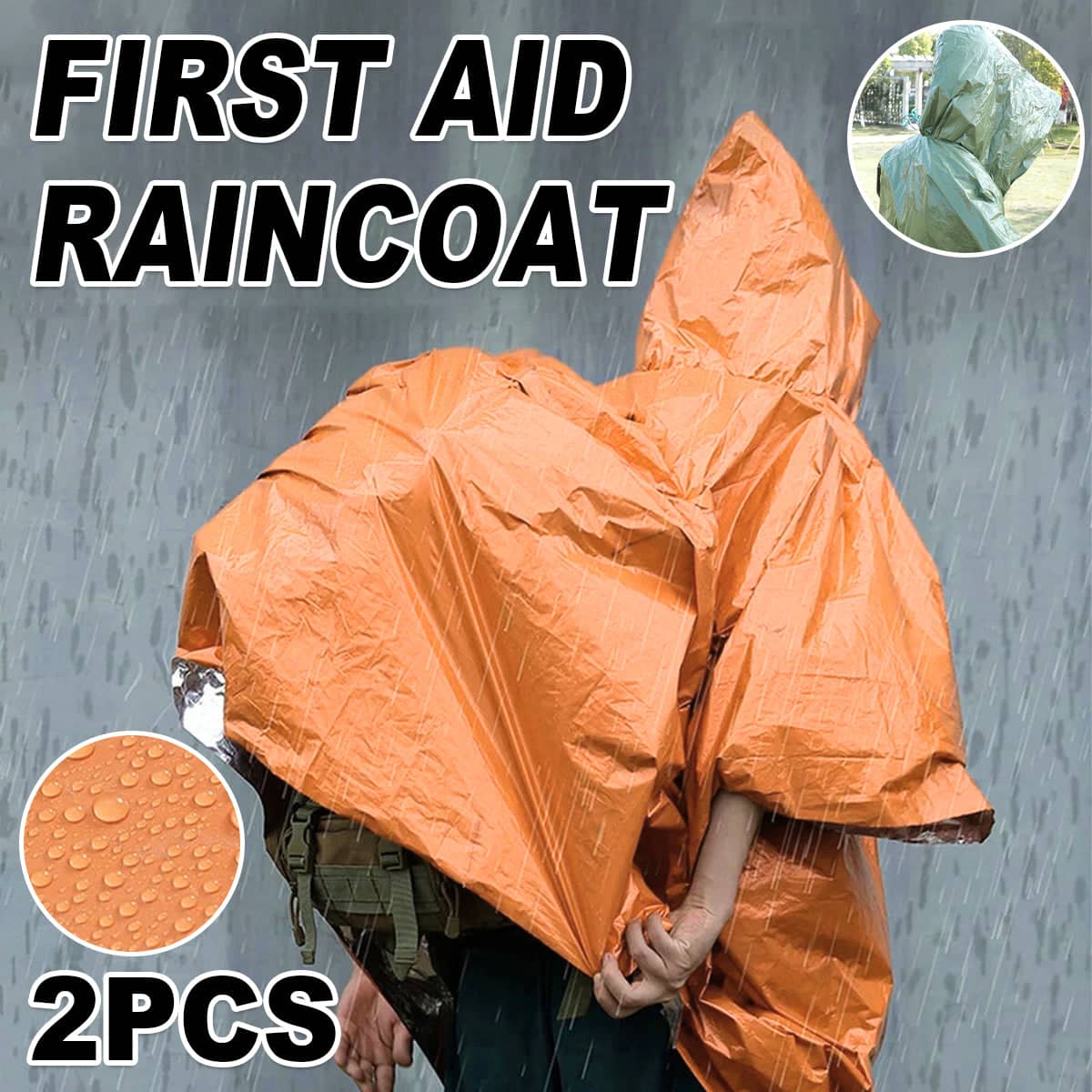 First Aid Emergency Raincoat, Pack of 2 - Orange - view 2