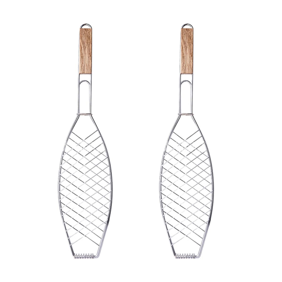 Fish-Shaped Barbecue Net Clamp, Iron Wire Mesh - 43 x 15 cm, Pack of 2