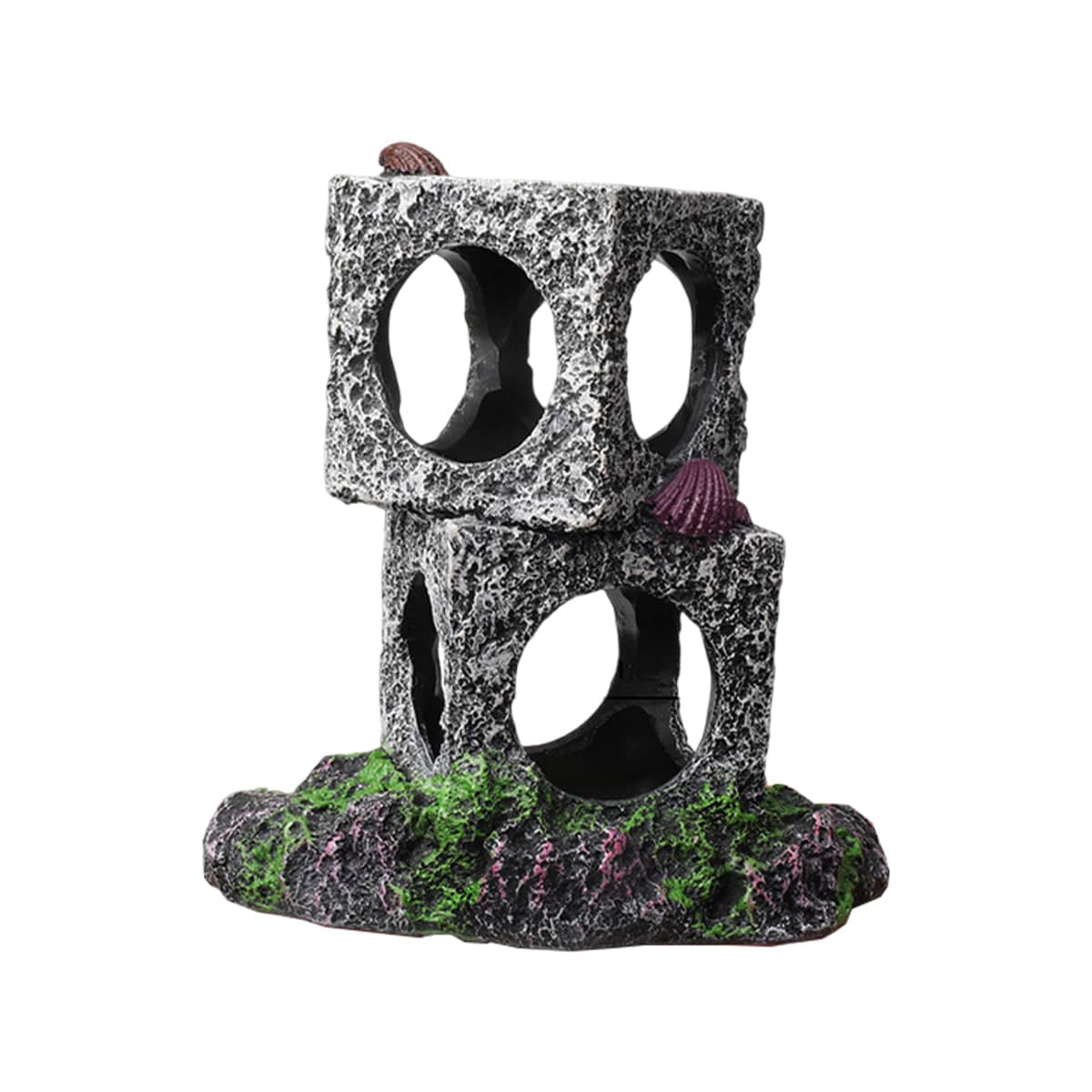 Fish Tank Shrimp Shelter House Square Stone Cave Aquarium Breeding Hiding Decor - Two Cube Stack