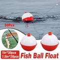 Fishing Bobbers Set, 50 Pack - Red and White Snap-On