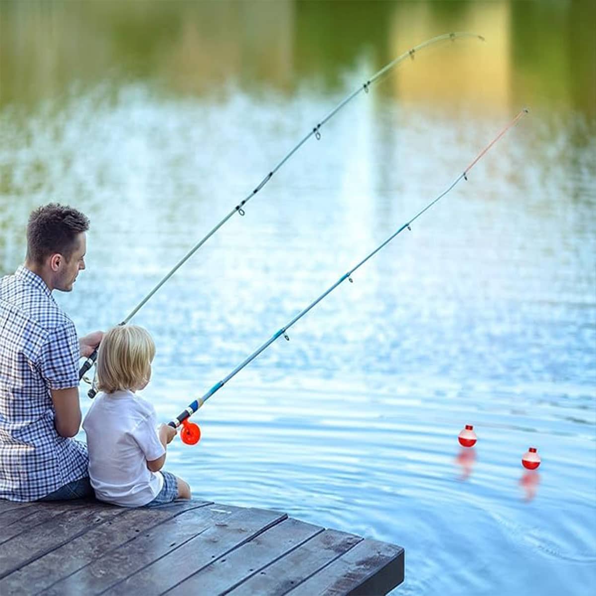 Fishing Bobbers Set, 50 Pack - Red and White Snap-On - view 5