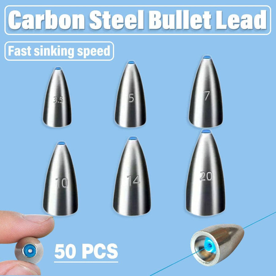 Fishing Bullet Sinkers, Carbon Steel - 50 Pack