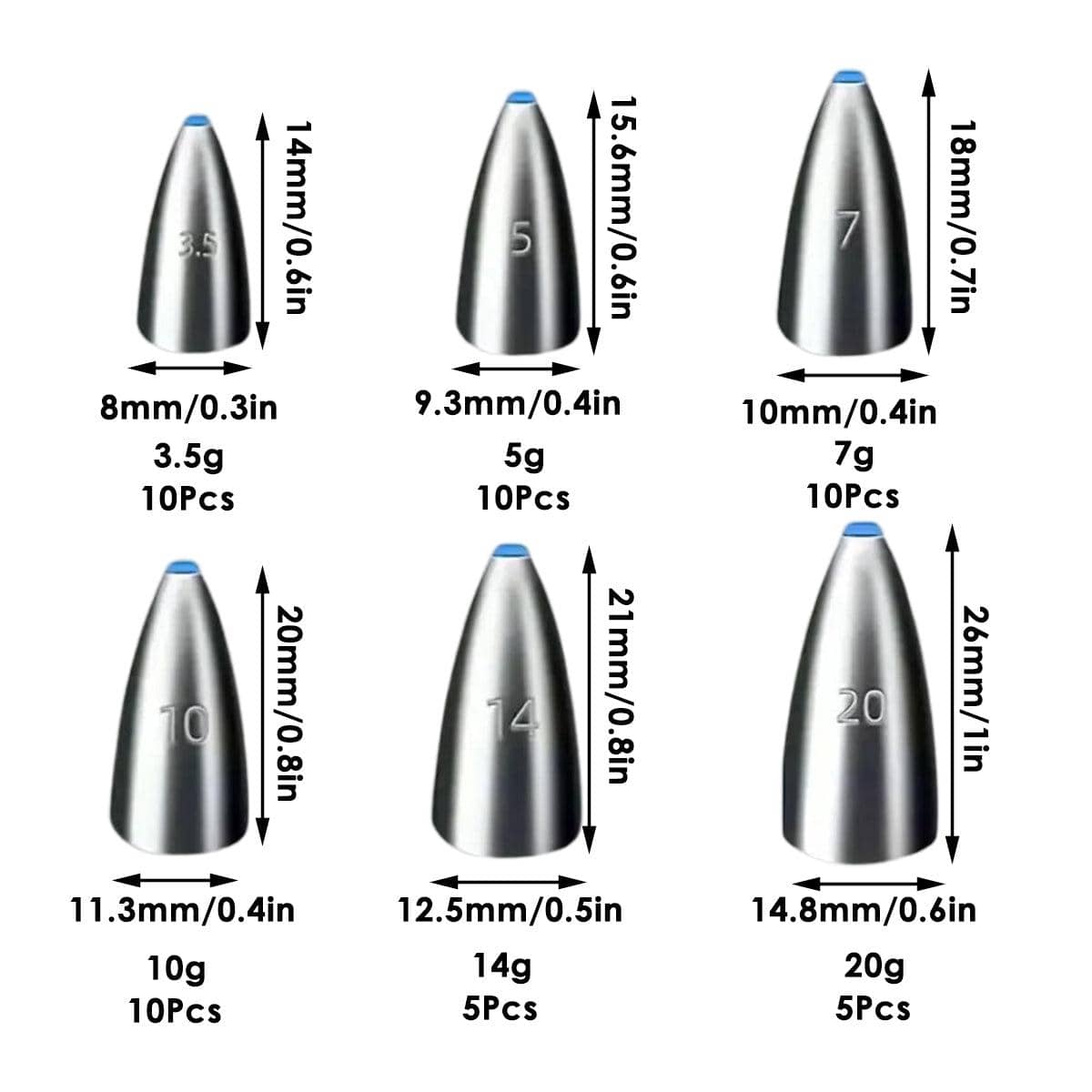 Fishing Bullet Sinkers, Carbon Steel - 50 Pack - view 3