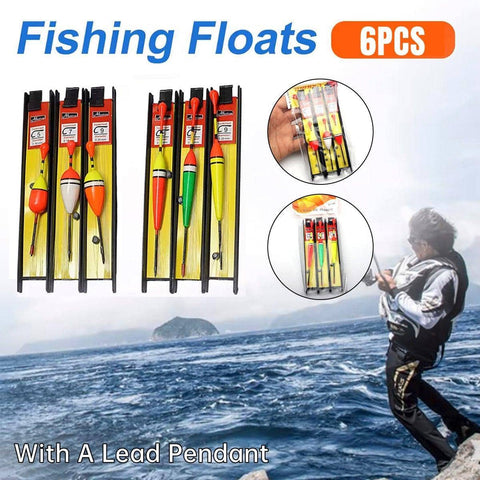 Fishing Float Set with Pre-Tied Hooks, Straight Column and Water Drop Floats, Pack of 6