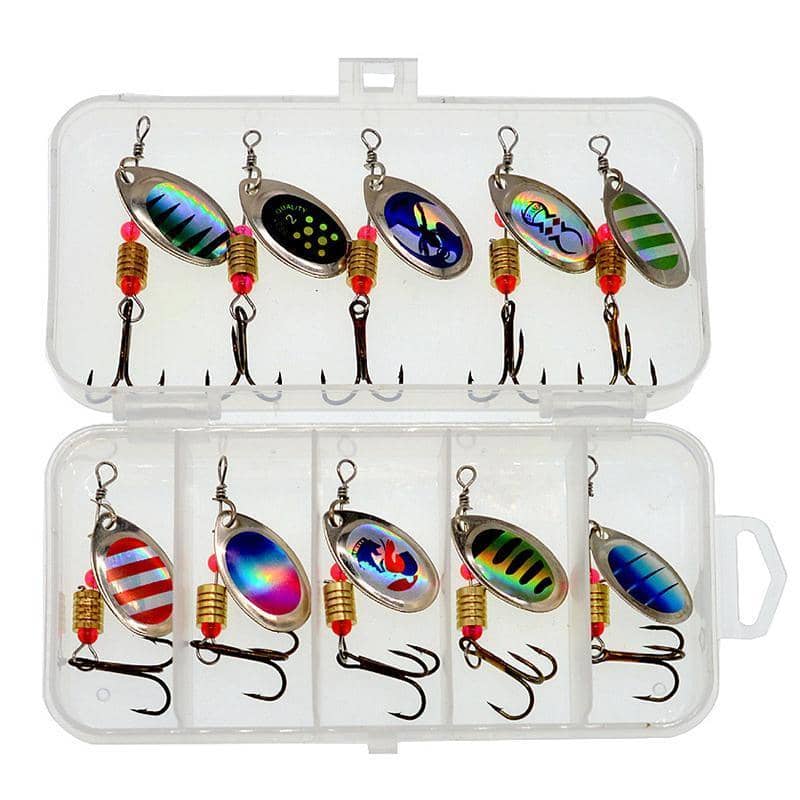Fishing Lure Spinners Baits Spoon Set with Tackle Bag - Model B, Pack of 10