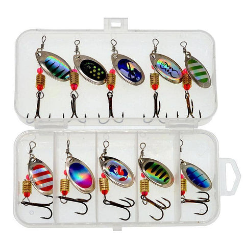 Fishing Lure Spinners Baits Spoon Set with Tackle Bag - Model B, Pack of 10