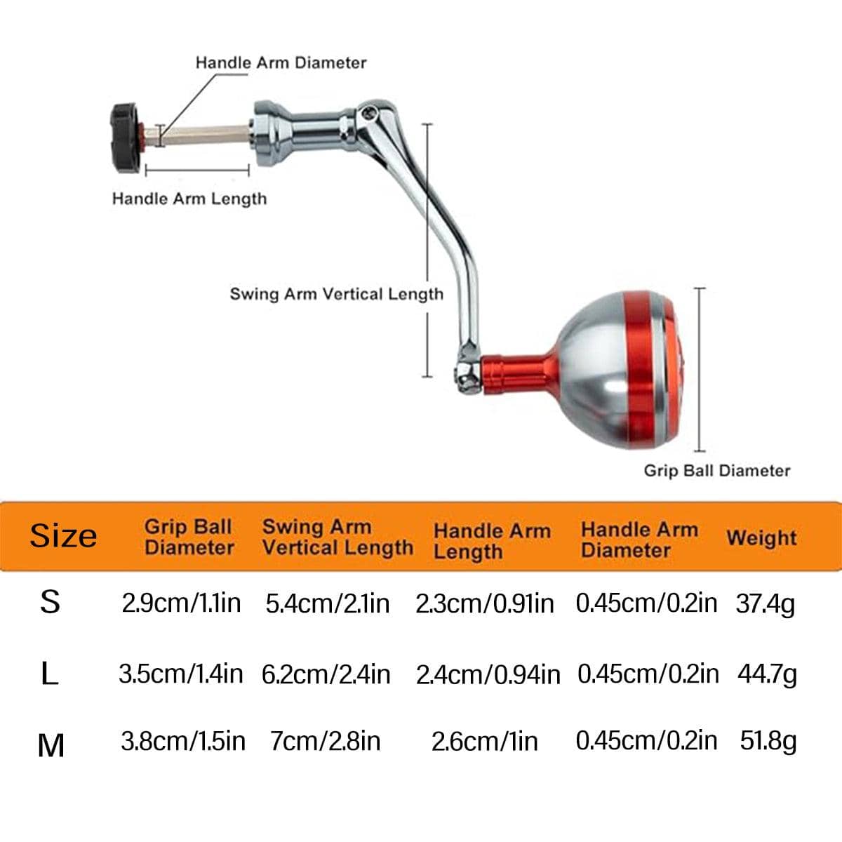 Fishing Reel Rocker Arm Handle, All-Metal Spinning Wheel Knob - Small (Grip Ball 2.9 cm) - view 4