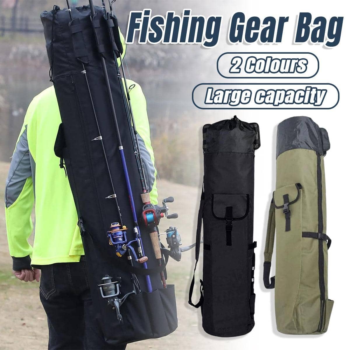 Fishing Rod Bag with Side Pockets, 123 x 34 cm - Green - view 2