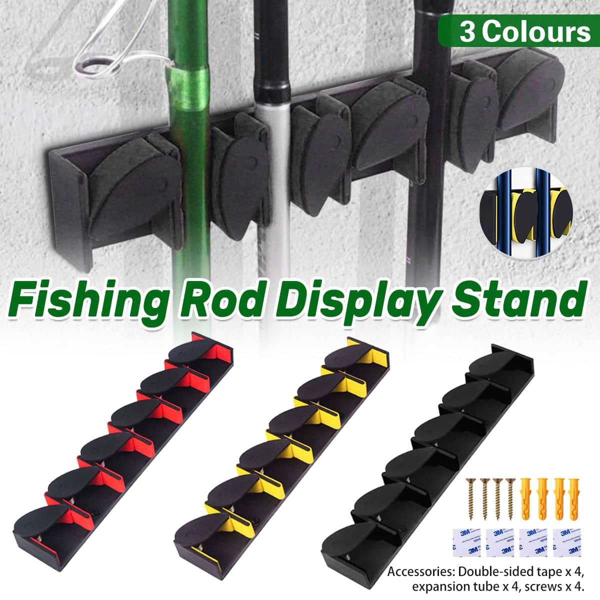 Fishing Rod Display Rack Vertical Horizontal Plastic Bracket for 6 Rods - Yellow - view 2