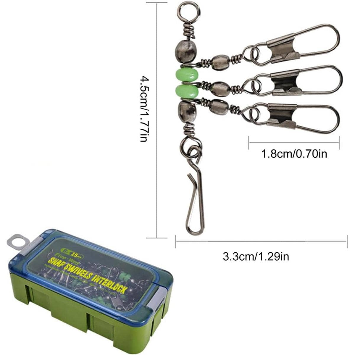 Fishing Snap Swivel Rig with Green Beads and Storage Box, Pack of 15 - 2.8 x 4.3 cm - view 4