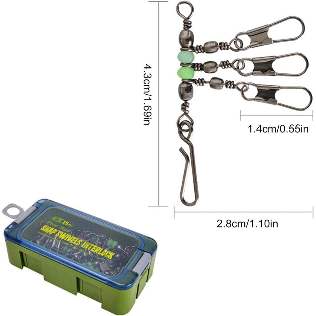 Fishing Snap Swivel Rig with Green Beads and Storage Box, Pack of 15 - 2.8 x 4.3 cm - view 5