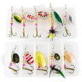 Fishing Spinner Lure Set with Feather Treble Hooks and Tackle Box - Pack of 10 - view 2