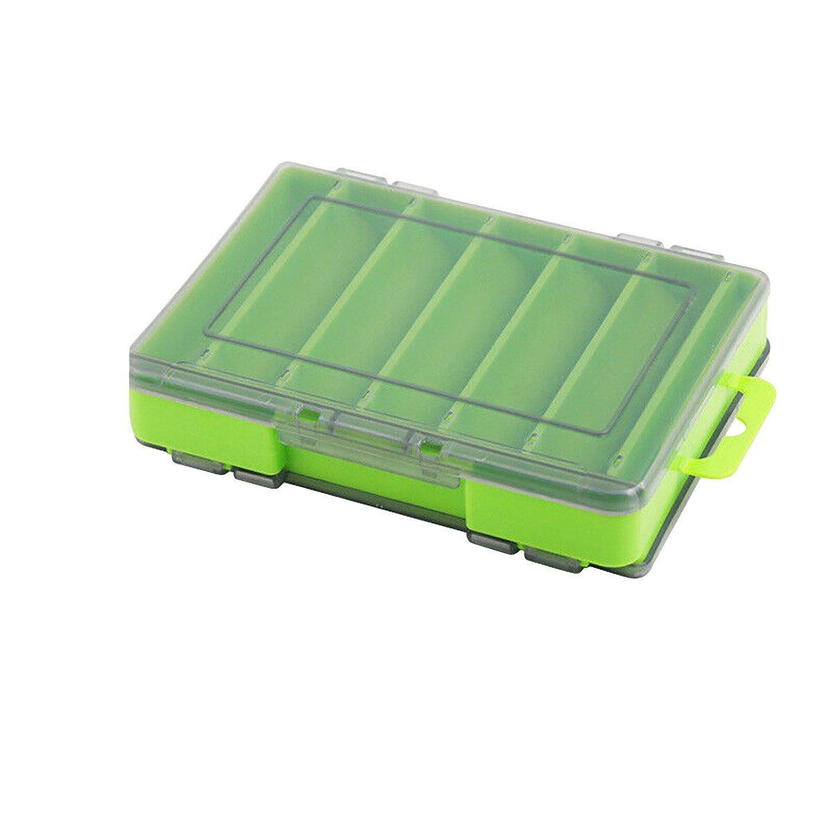 Fishing Tackle Box with 14 Compartments - Green, Small (13.8 x 10 cm)