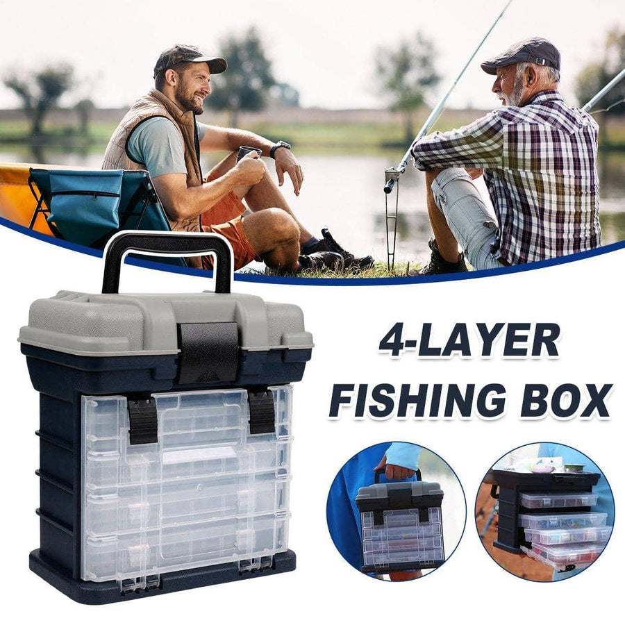Fishing Tackle Box with 4 Removable Trays - Heavy Duty Storage Organiser